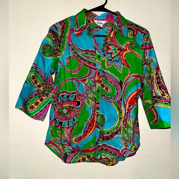 Vintage Lilly Pulitzer women’s paisley print button front collared blouse 8 - Picture 1 of 6